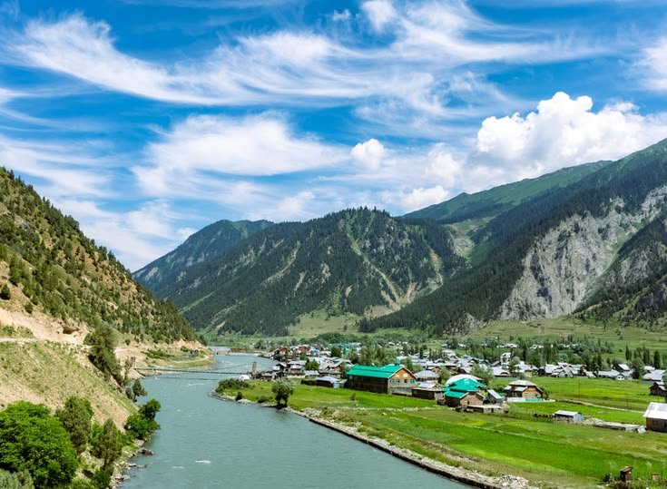 Remote mountain valley and river at Gurez, Bandipora